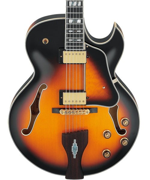 “Exclusiva en Veerkamp Online” Ibanez Guitarra Eléctrica Amarillo Antiguo/Sombreado Negro LGB30-VYS con Estuche, George Benson