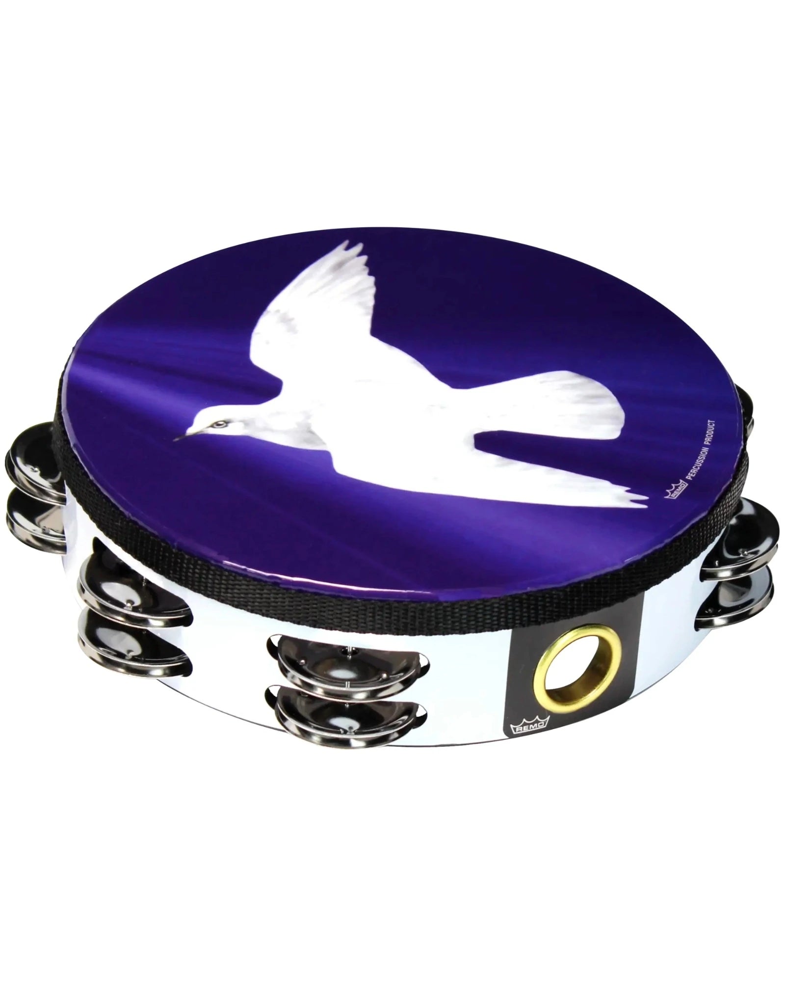 Pandero REMO 2 Hileras de Rintintines 8" Religious Dove