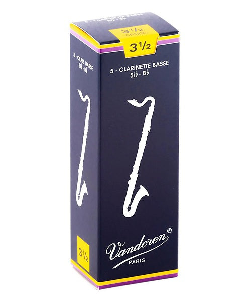 Vandoren Cañas Tradicionales para Clarinete Bajo 3 1/2, CR1235(5), Caja con 5 Pzas