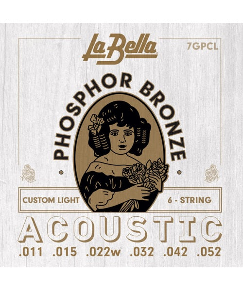 La Bella Encordadura Para Guitarra Acústica Bronce Fosforado 0.011-0.052 7GPCL Custom Light