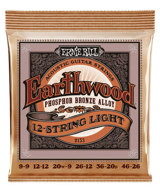 Ernie Ball Encordadura Earthwood 12-Cuerdas Light Phosphor Bronze 2153, Guitarra Acústica, 09-46 12Cuerdas