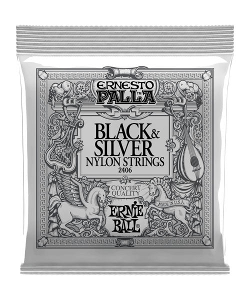 Ernie Ball Encordadura Ernesto Palla Black & Silver Nylon 2406, Guitarra Clásica, Tensión Media