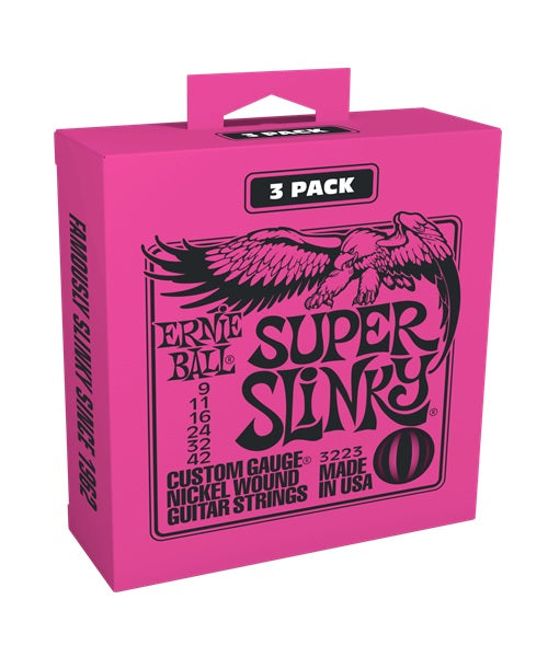 Ernie Ball Encordaduras "Super Slinky 3 Pack" 3223, Guitarra Eléctrica, Nickel Wound 9-42