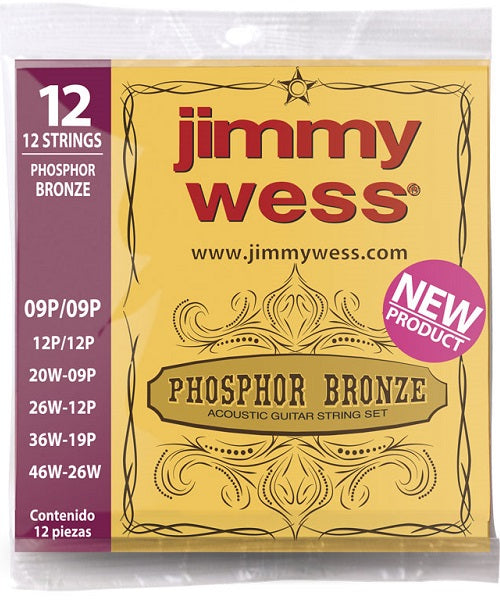 Jimmy Wess Encordadura para Guitarra Docerola Acústica JWGA-1012BF Bronce Fosforado 12 Cuerdas