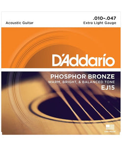 D'Addario Encordadura "Extra Light" EJ15, Guitarra Acústica Bronce Fosforado, 10-47