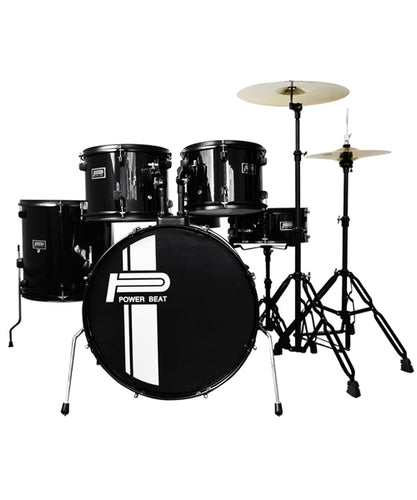 Powerbeat Batería De 5 Piezas Negra Con Atriles, Asiento Y Platillos JBP1601A-BK