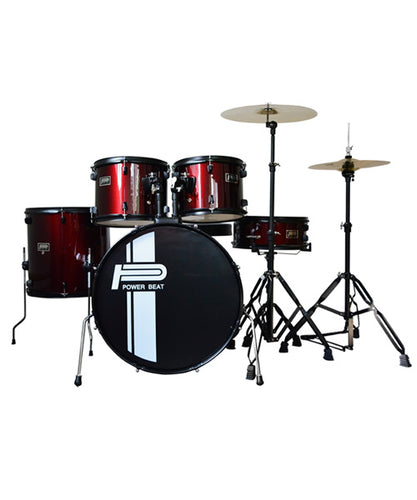Powerbeat Batería De 5 Piezas Color Vino Con Juego De Atriles, Asiento y Platillos JBP1601A-WR
