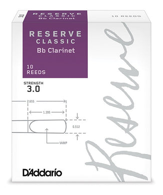 D'Addario Woodwinds Cañas Reserve Classic para Clarinete Si Bemol 3, DCT1030(10), Caja con 10 Pzas