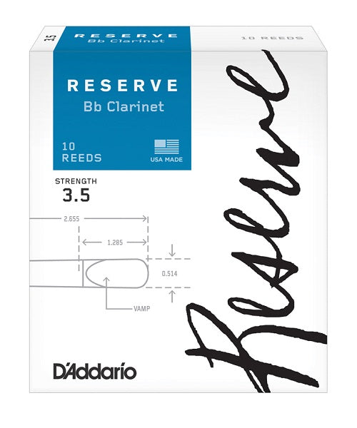 D'Addario Woodwinds Cañas Reserve para Clarinete Si Bemol 3 1/2, DCR1035(10), Caja con 10 Pzas
