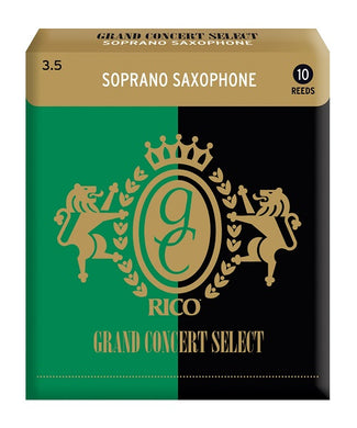 D'Addario Woodwinds (Rico) Cañas Grand Concert Select para Saxofón Soprano 3 1/2, RGC10SSX350(10), Caja con 10 Pzas