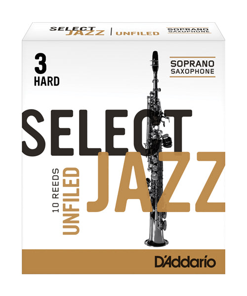 D'Addario Woodwinds (Rico) Cañas "Select Jazz" Para Saxofón Soprano 3H Unfiled, RRS10SSX3H(10), Caja con 10 Pzas
