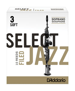 D'Addario Woodwinds (Rico) Cañas "Select Jazz" Para Saxofón Soprano 3S Filed, RSF10SSX3S(10), Caja Con 10 Pzas
