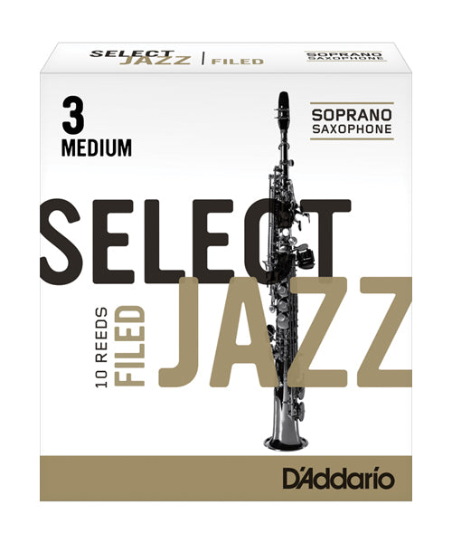 D'Addario Woodwinds (Rico) Cañas "Select Jazz" Para Saxofón Soprano 3M Filed, RSF10SSX3M(10), Caja Con 10 Pzas