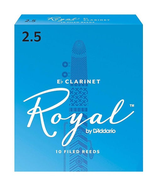 D'Addario Woodwinds (Rico) Cañas Royal para Clarinete Mi Bemol 2 1/2 Filed, RBB1025(10), Caja con 10 Pzas