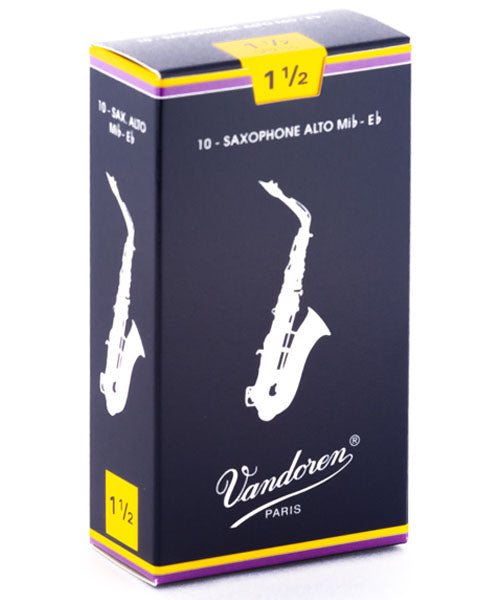 Vandoren Cañas Tradicionales Para Saxofón Alto Mi Bemol 1 1/2, SR2115(10), Caja Con 10 Pzas
