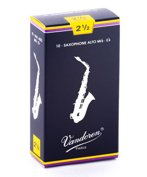 Vandoren Cañas Tradicionales Para Saxofón Alto Mi Bemol 2 1/2, SR2125(10), Caja Con 10 Pzas