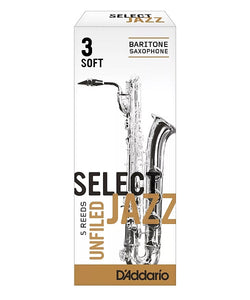D'addario (Rico) Cañas "Select Jazz" para Saxofón Barítono 3S Unfiled, RRS05BSX3S(5), Caja con 5 Pzas