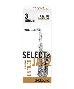D'Addario Woodwinds (Rico) Cañas "Select Jazz" Para Saxofón Tenor 3M Unfiled, RRS05TSX3M(5), Caja Con 5 Pzas