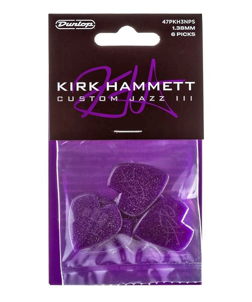 Dunlop Puas Kirk Hammett 47PKH3NPS, Jazz III, Morada Brillante con 6pzas