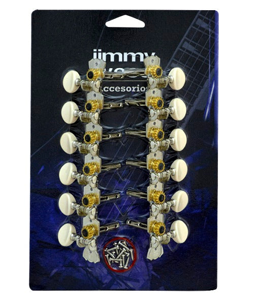 Jimmy Wess Maquinaria SKG668P-CK para Guitarra Acústica 6+6 Niquelada (Perno y Botón Plástico)