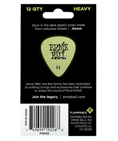 Ernie Ball Púas Super Glow 9226(12) Heavy con 12 piezas