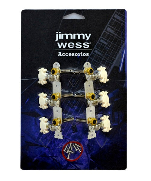 Jimmy Wess Maquinaria SKG349-CK para Guitarra Acústica 3+3 Niquelada (Perno y Botón Plástico)