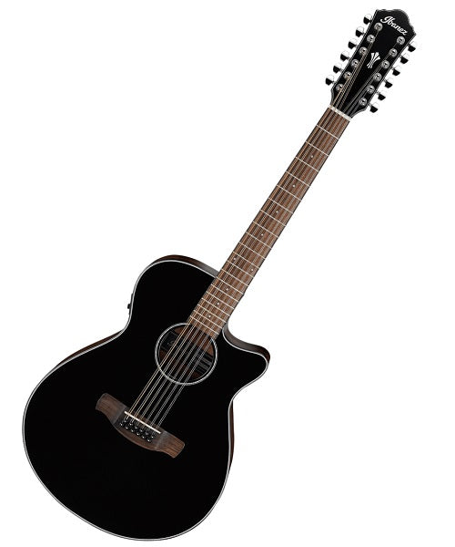 Ibanez Guitarra Electroacústica AEG5012-BKH Negra, 12 Cuerdas, Serie AEG