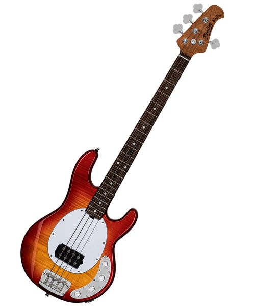 “Exclusiva en Veerkamp Online” Sterling by Music Man Bajo Eléctrico Ámbar Transparente/Sombreado Rojo con Funda RAY34FM-HCB-R2, StingRay