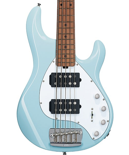 “Exclusiva en Veerkamp Online” Sterling by Music Man Bajo Eléctrico Azul Pastel de 5 Cuerdas con Funda RAY35HH-DBL-M2, StingRay