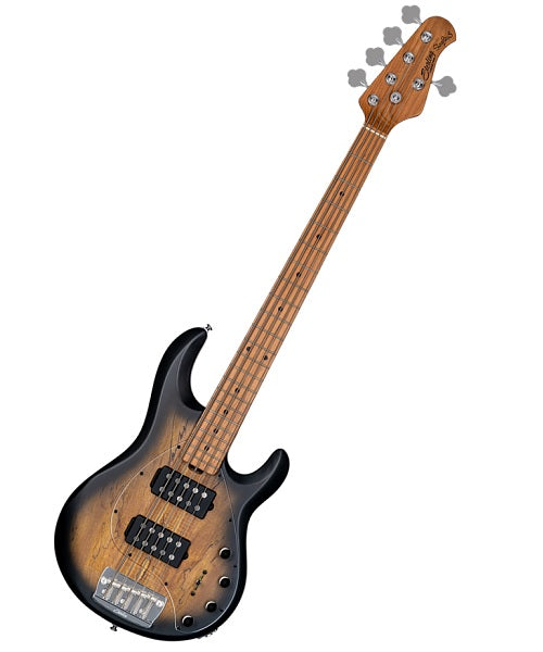 “Exclusiva en Veerkamp Online” Sterling by Music Man Bajo Eléctrico Natural Transparente/Sombreado Negro de 5 Cuerdas con Funda RAY35HHSM-NBS-M2, StingRay