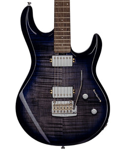 Sterling by Music Man Guitarra Eléctrica Azul Transparente/Sombreado Azul LK100-BLB con Funda, Luke