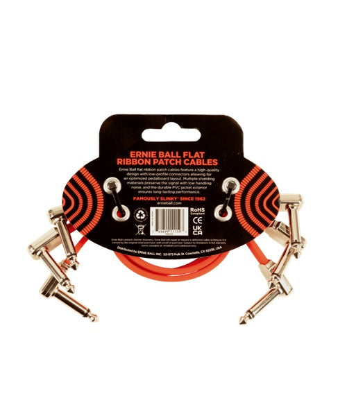Ernie Ball Cables Flat Ribbon 6403 Rojo 0.3048 Mts. Angulado/Angulado, 3 Piezas