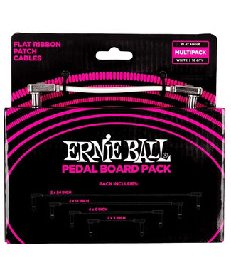 Ernie Ball Cables Flat Ribbon 6387 Blanco Angulado/Angulado, 10 Piezas, Pedal Board Multi-Pack