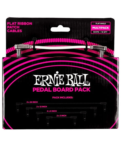 Ernie Ball Cables Flat Ribbon 6387 Blanco Angulado/Angulado, 10 Piezas, Pedal Board Multi-Pack