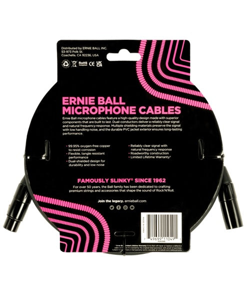 Ernie Ball Cable para Micrófono 6.096 Mts. 6388, Negro XLR Male/Female