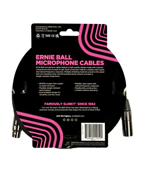 Ernie Ball Cable para Micrófono 4.572 Mts. 6391, Negro XLR Male/Female