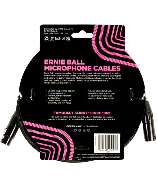 Ernie Ball Cable para Micrófono 6.096 Mts. 6392, Negro XLR Male/Female