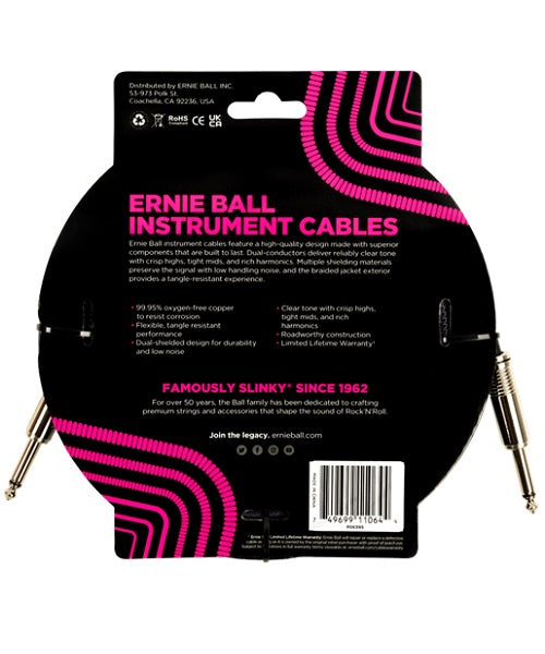 Ernie Ball Cable Braided 6395 Morado/Negro 5.486 Mts. Recto/Recto