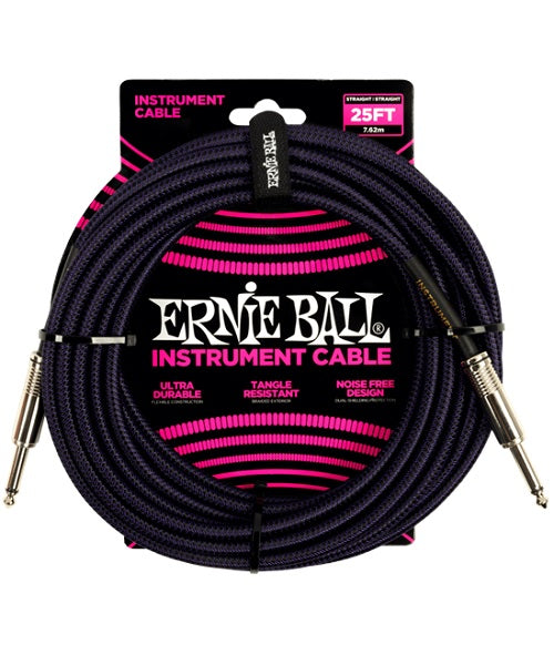 Ernie Ball Cable Braided 6397 Morado/Negro 7.620 Mts. Recto/Recto