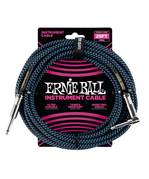 Ernie Ball Cable Braided 6060 Negro/Azul Neon 7.62 Mts. Recto/Angulado