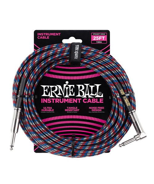 Ernie Ball Cable Braided 6063 Negro/Rojo/Azul/Blanco 7.62 Mts. Recto/Angulado