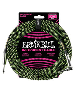 Ernie Ball Cable Braided 6077 Negro/Verde 3.05 Mts. Recto/Angulado
