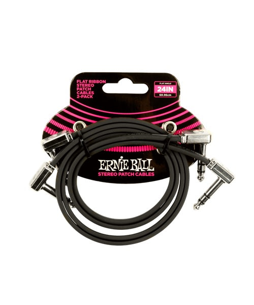 Ernie Ball Cables Estéreo Flat Ribbon 6406 Negro 0.6096 Mts. Angulado/Angulado, 2 Piezas
