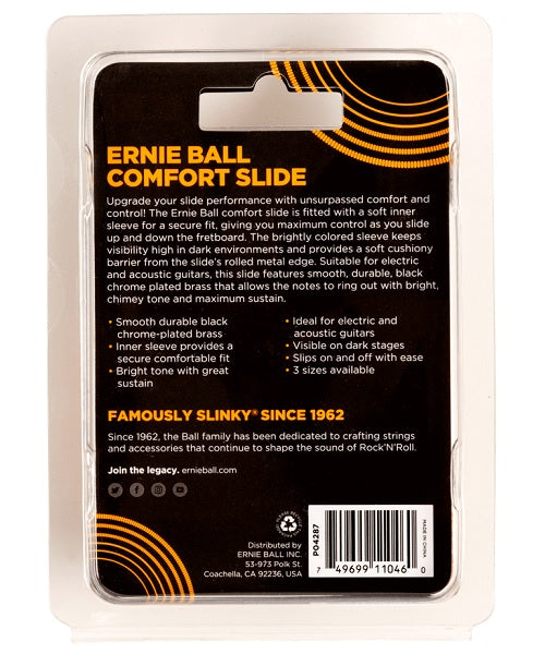 Ernie Ball Comfort Slide para Guitarra 4287 Laton Cromado Negro, Pequeño
