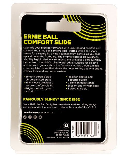 Ernie Ball Comfort Slide para Guitarra 4288 Latón Cromado Negro, Mediano