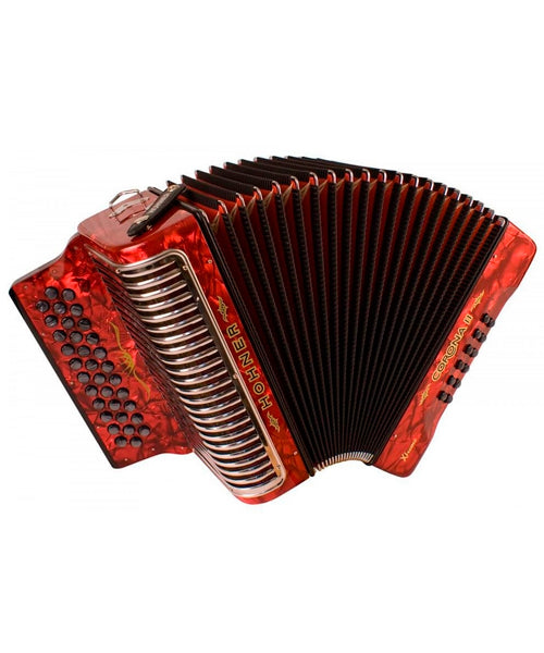Hohner Acordeón Diatónico Sol-Do-Fa Rojo Con Funda A5424 Corona II Xtreme