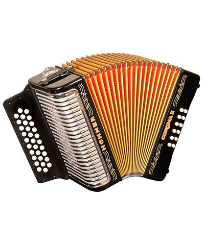 Hohner Acordeón Diatónico Sol-Do-Fa Negro Con Funda A56211 Corona II