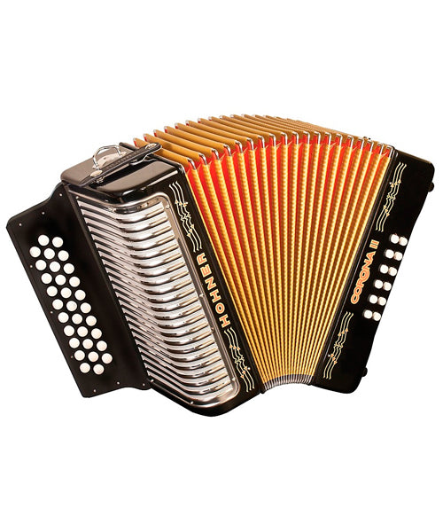 Hohner Acordeón Diatónico Sol-Do-Fa Negro Con Funda A56211 Corona II