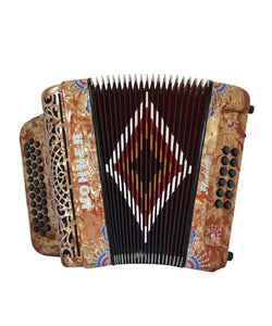 “Exclusiva en Veerkamp Online” Hohner Acordeón Diatónico Anacleto Fa-Sib-Mib Dorado Aperlado con Estuche A9700-FBBEB-PLGD "Norteño"