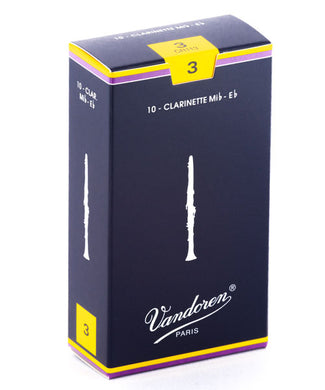 Vandoren Cañas Tradicionales Para Clarinete Mi Bemol 3, CR113(10), Caja Con 10 Pzas